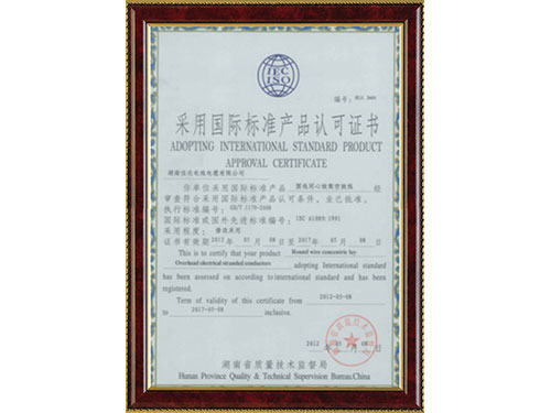 22采用國際標準產(chǎn)品認可證書GBT1179-2008